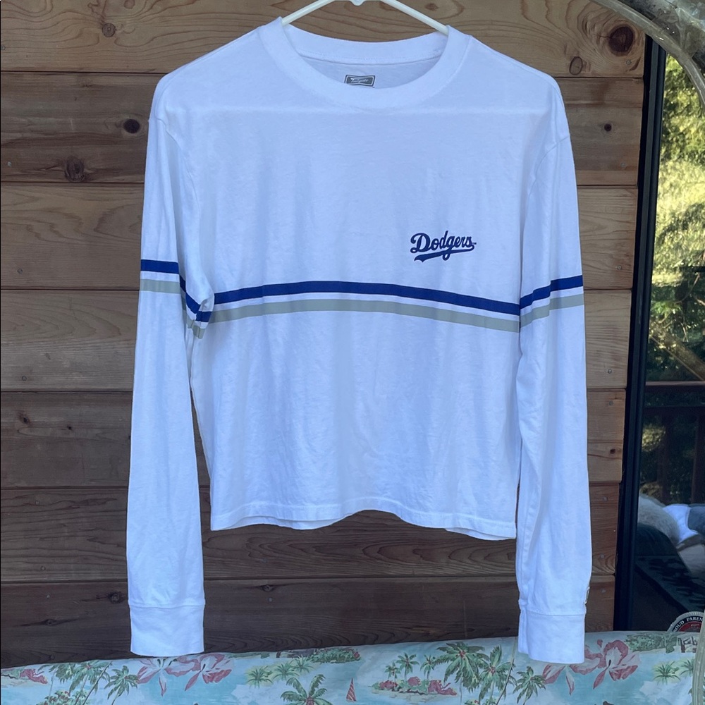 Dodgers Tailgate White Long Sleeve Dodgers Shirt/ Blue Gray Stripes Sz Sm Nice